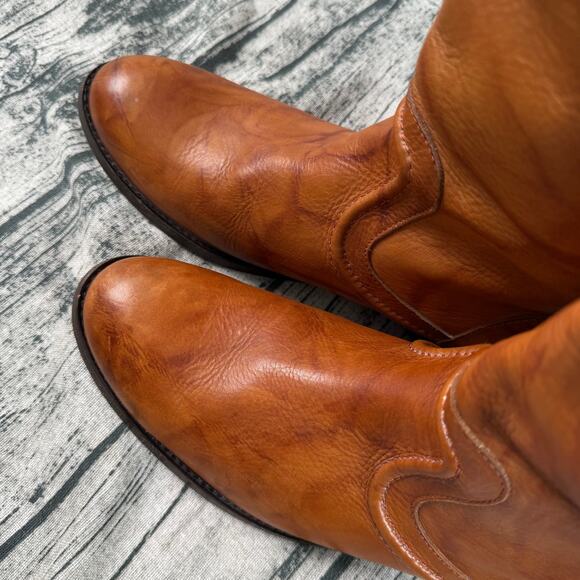 Frye 76442 Melissa Trapunto Riding Pull On Marbled Leather Boots Cognac 11B - Picture 6 of 16